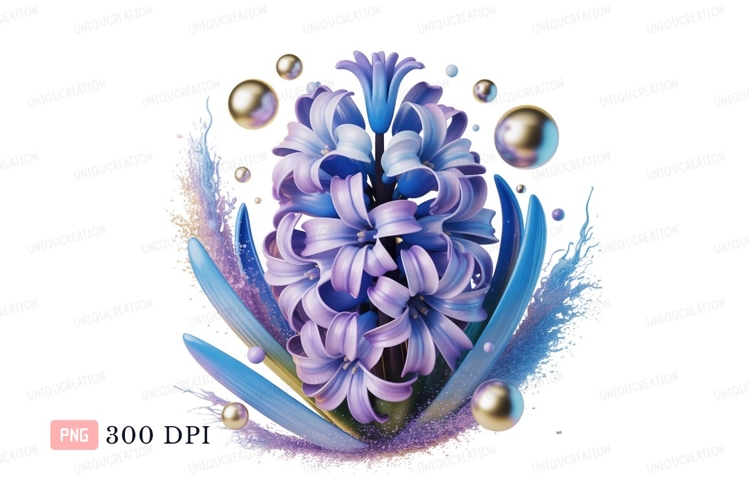 Purple blue hyacinth flower gold spheres image