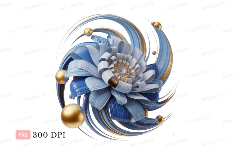 Blue golden abstract floral swirl image
