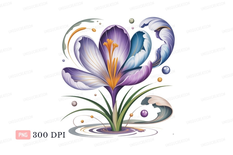 Purple blue crocus flower abstract design yellow