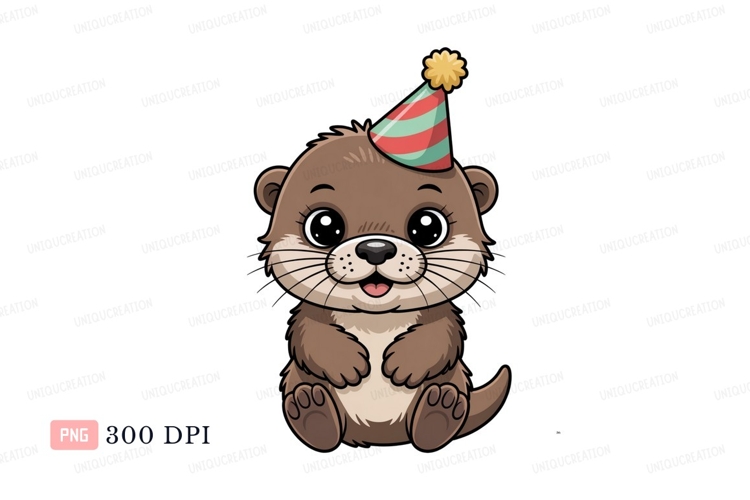 Cute otter wearing party hat animal cartoon