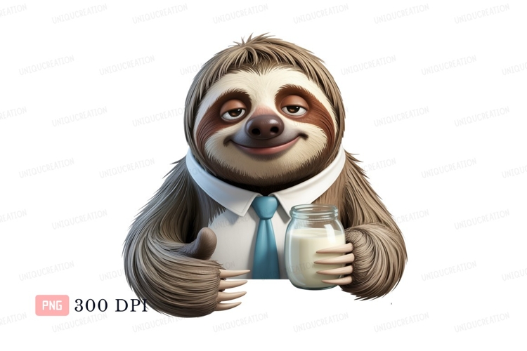 Smiling sloth holding milk jar mammal cartoon