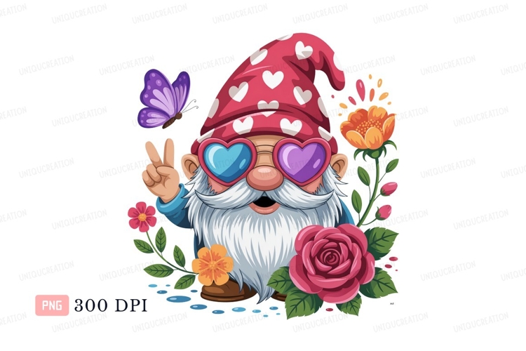 Gnome peace love hearts butterfly flowers image