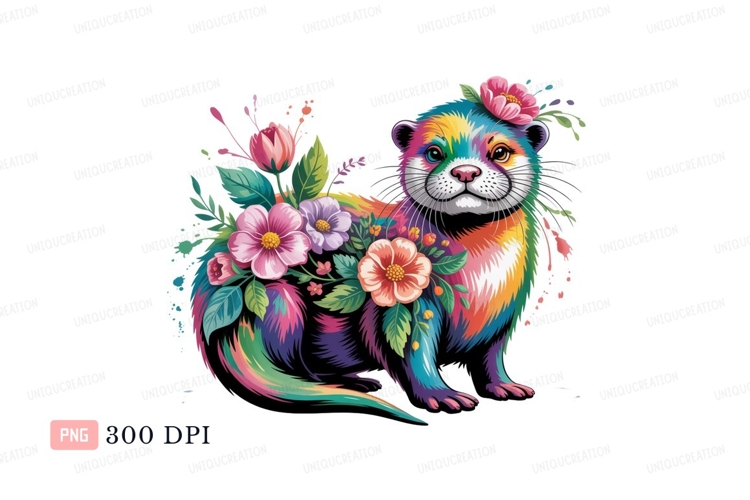 Colorful otter adorned with flowers floral nature example image 1