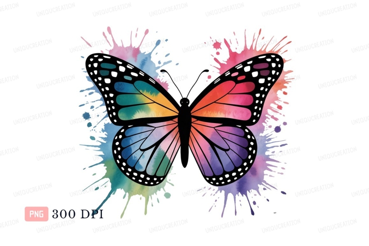 Colorful butterfly watercolor splashes rainbow