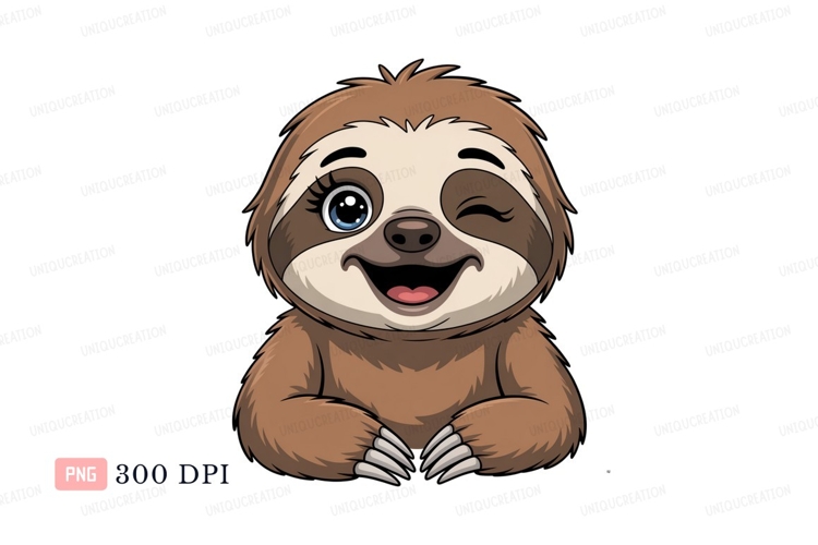 Cute winking sloth cartoon animal mammal