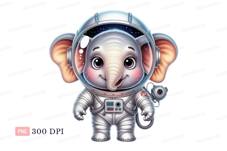 Adorable elephant astronaut in space suit helmet