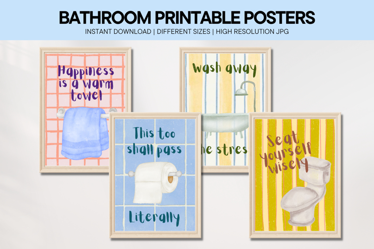 Bathroom Quotes Neutral Wall Art Printable Posters