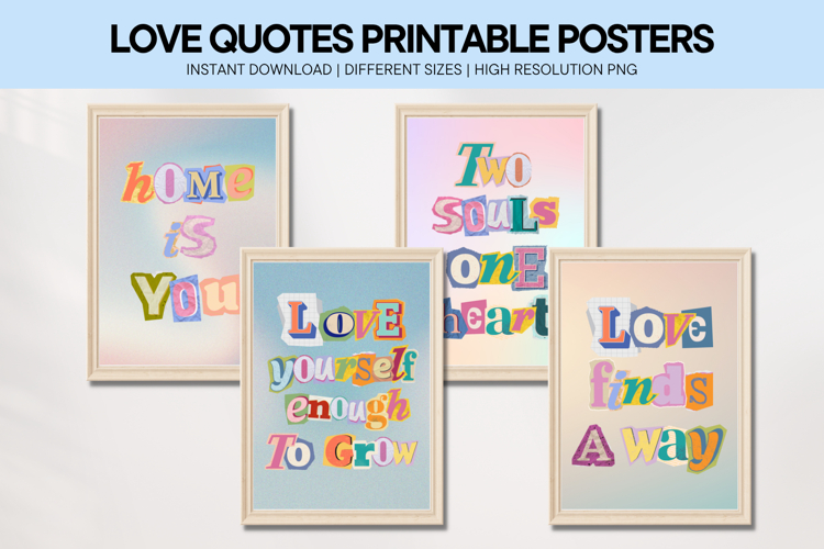 Love Quotes Printable Wall Art Retro Groovy Posters Set