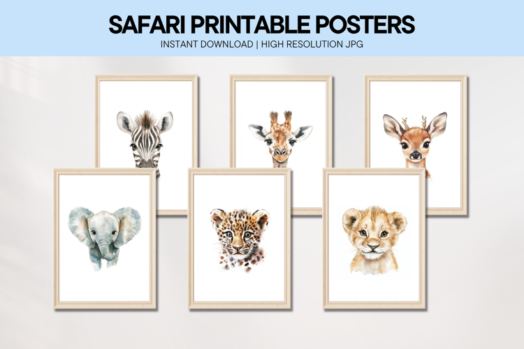 Safari Animals Prints Nursery Wall Art Kids Room Printable example image 1