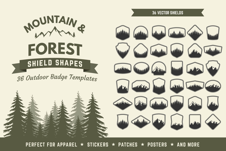 36 Mountain and Forest Shield Shapes
