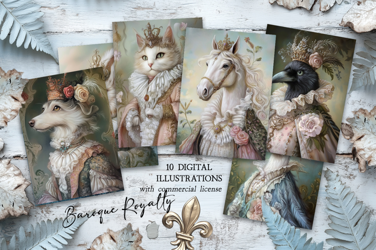 Baroque Royalty Animal Portrait Postcard Set