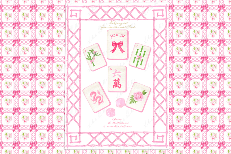 Mahjong Set PNG Watercolor DIY clipart Cottagecore example image 1