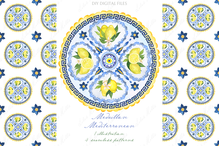 Blue Mediterranean Lemons Medallion