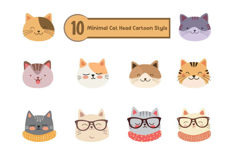 10 Minimal Cat Head Cartoon Style