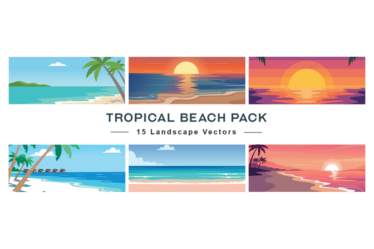15 Tropical Beach Landscape Vector