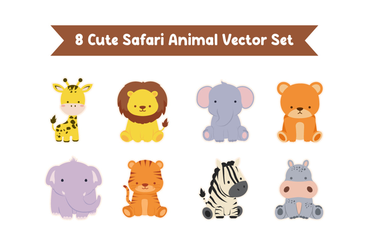 8 Cute Safari Animal Vector Set