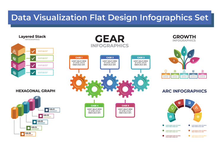 8 Data Visualization Flat Design Infographics Set