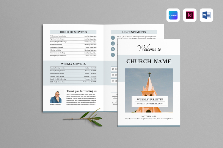 Church Bulletin | Canva, MS Word, InDesign
