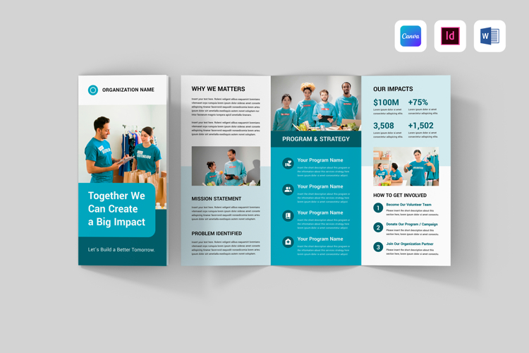 Nonprofit Trifold Brochure | Canva, MS Word, InDesign