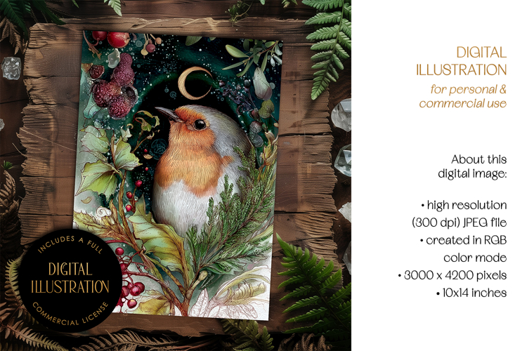 Robin Bird Christmas Card Illustration