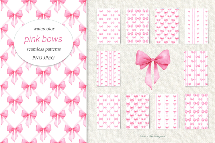 Pink bows Digital paper Coquette bow Seamless Patterns