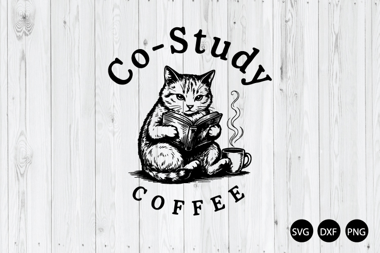 Co-Study Coffee SVG, Funny Cat SVG, Reading Quote SVG