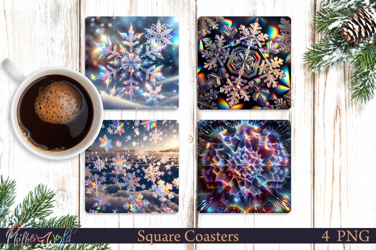 Holographic Square Coasters | Snowflakes