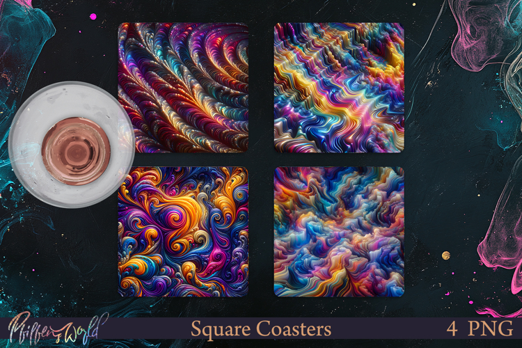 Holographic Square Coasters | Sparkling swirls