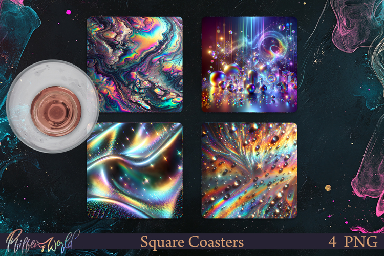 Holographic Square Coasters | Sparkling textures
