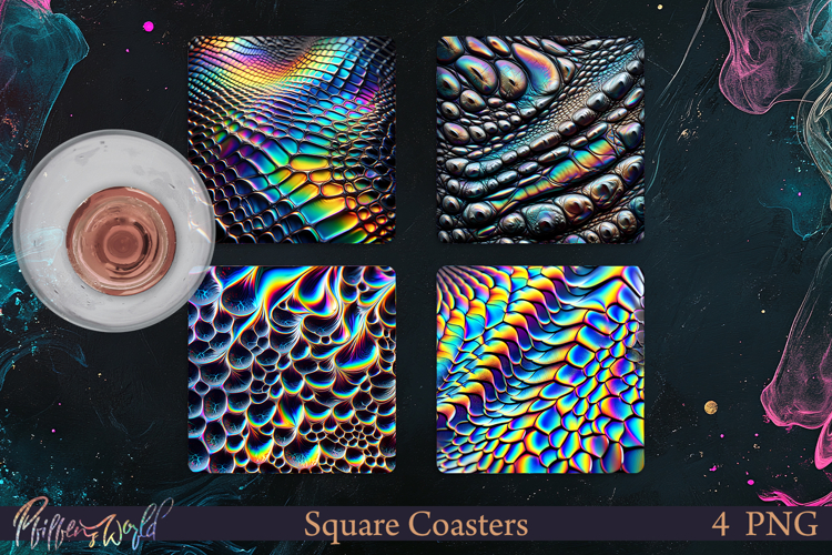 Holographic Square Coasters | Sparkling textures PNGs