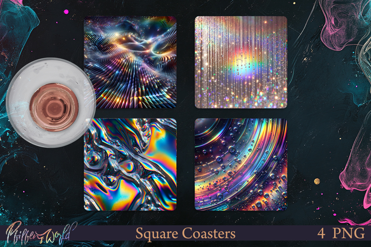 Holographic Square Coasters | Sparkling universe