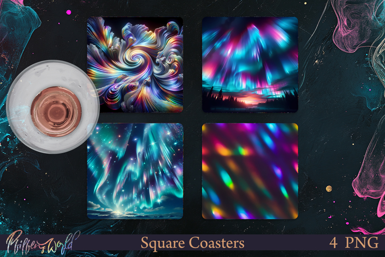 Holographic Square Coasters | Northern Lights