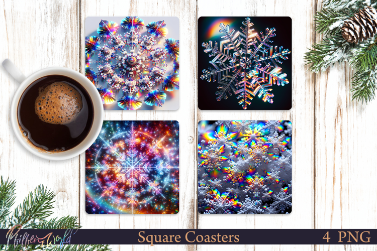Holographic Square Coasters | Winter Snowflakes | Magic
