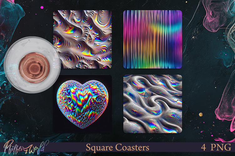 Holographic Square Coasters | Sparkling Waves