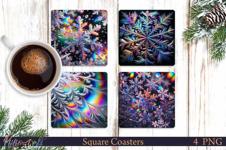 Holographic Square Coasters | Winter Snowflakes | Holiday