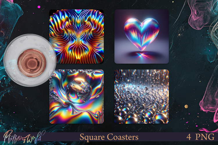 Holographic Square Coasters | Sparkling Heart