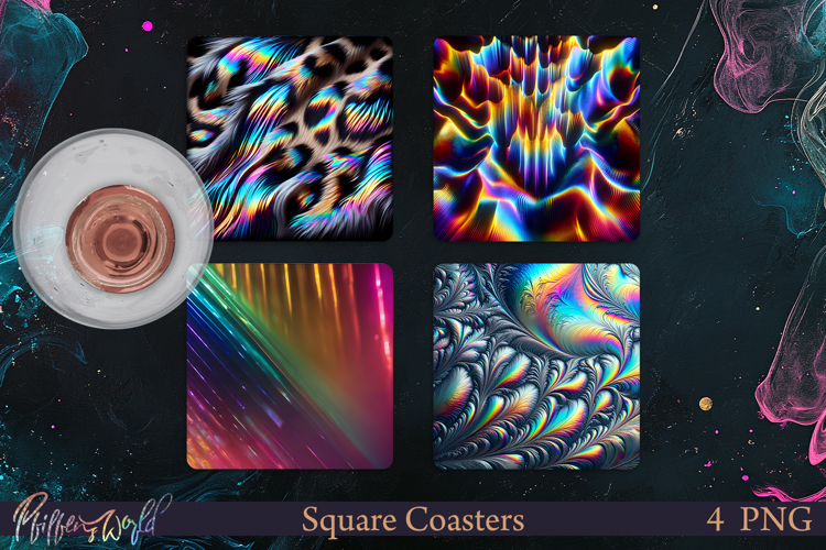 Holographic Square Coasters | Animal Print