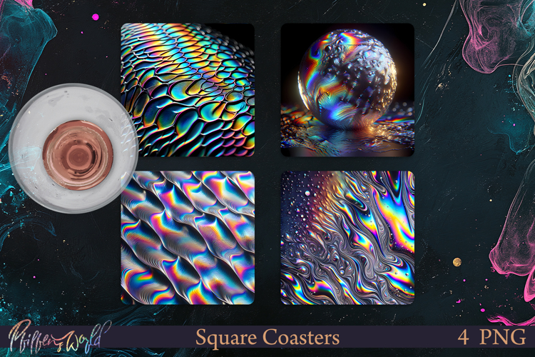 Holographic Square Coasters | Scales Print
