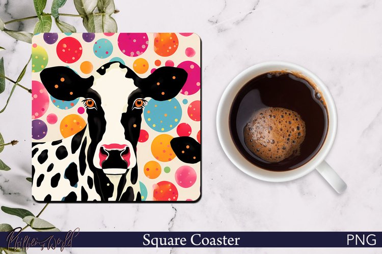 Cow Square Coaster | Farm Animal | Colorful PNG