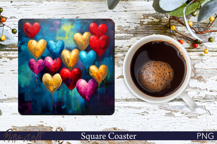 Love Square Coaster | heart balloons | Colorful