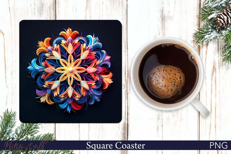 Winter Forest Square Coaster | Holiday snowflake | colorful