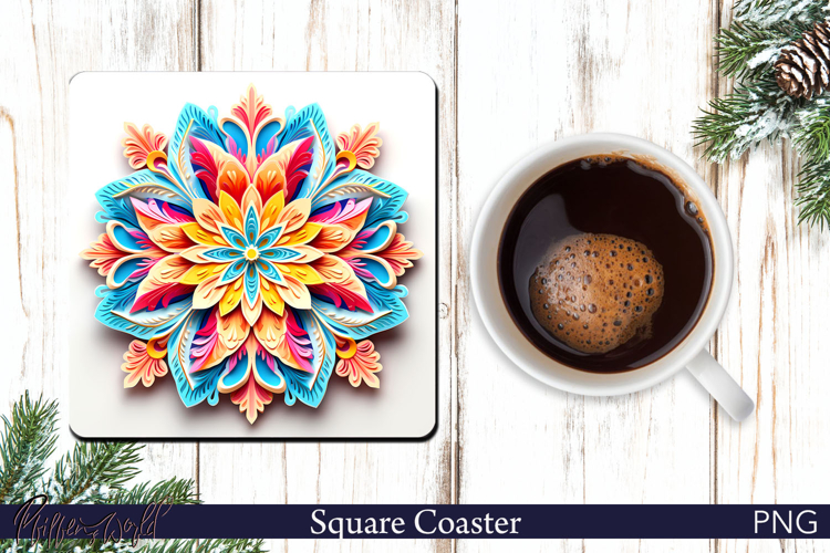 Winter Forest Square Coaster | Holiday snowflake | bright
