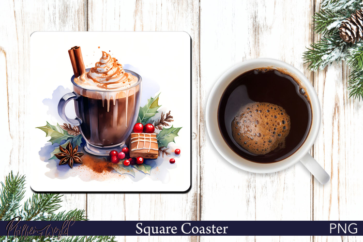Winter Forest Square Coaster | Holiday cocoa