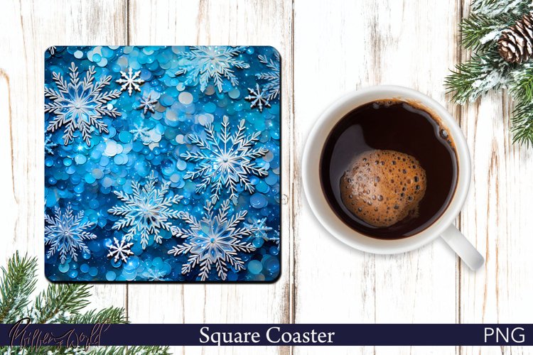 Christmas Square Coaster | Snowflakes Pattern PNG