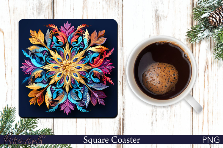 Winter Forest Square Coaster | Holiday snowflake