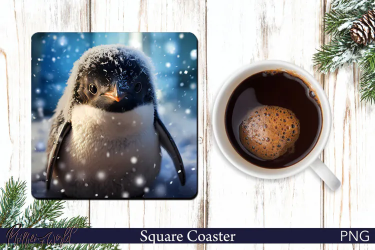 Fluffy Penguin in Snow Coaster PNG | Snowy Wildlife