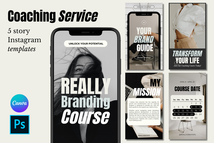 Elegant Bold Minimalist Coaching Course Story Templates example image 1
