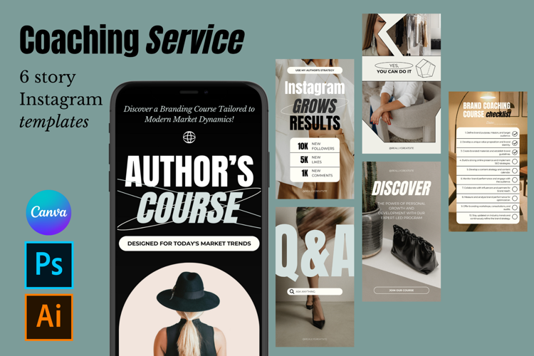 Sleek Bold Minimalist Coaching Course Story Templates