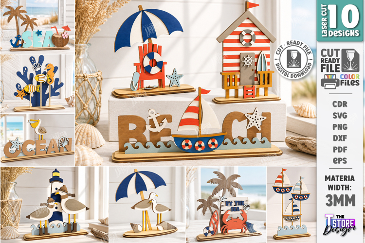 Coastal Beach Decor Stand Laser Cut Bundle | 3D Layered SVG