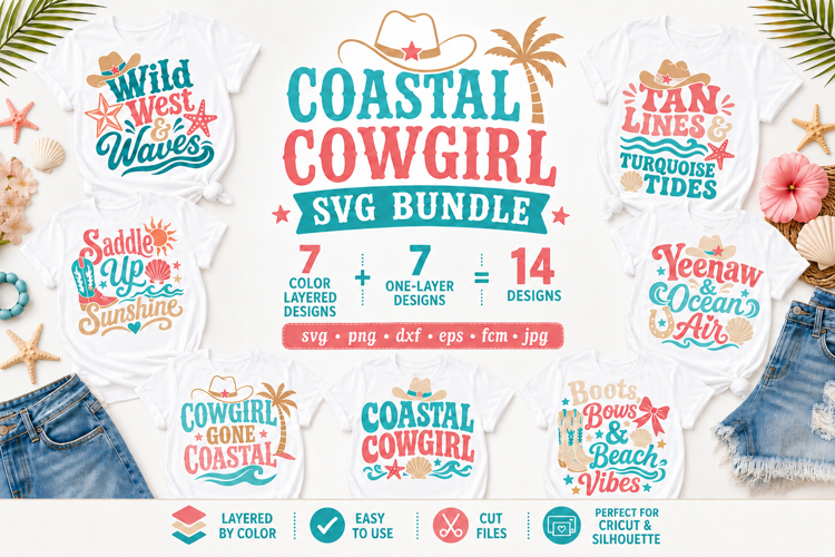 Coastal Cowgirl SVG Bundle, Western Beach SVG Files